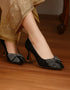 Bella Black Closed-Toe Heels with Embellished Bow – Essence by Rubina